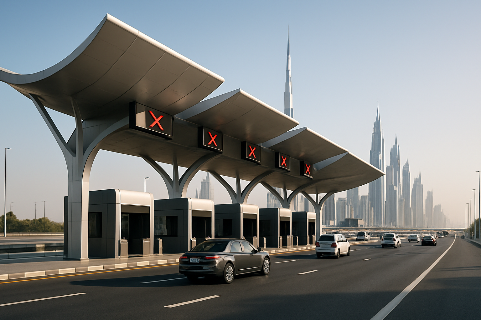 Modern toll plaza on a Dubai highway