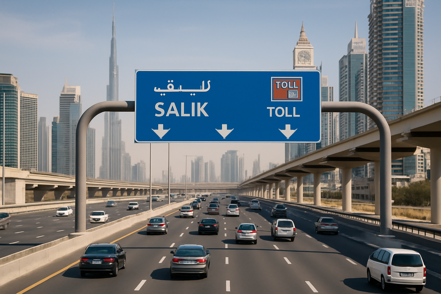 Dubai toll road with smooth traffic flow
